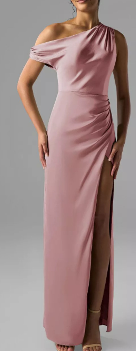 AW BRIDAL SZ 6 S rose quartz pink satin Rihanna formal bridesmaid maxi dress 0b7